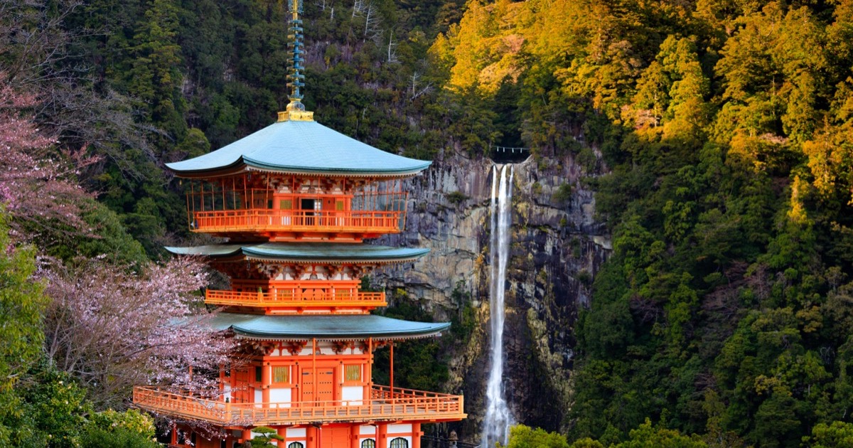 Seiganto-ji pagoda beside Nachi Falls in Kumano