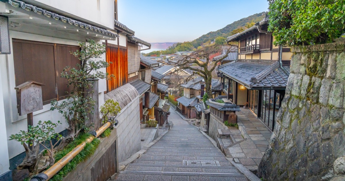 A stone-paved lane in Higashiyama in the early morning