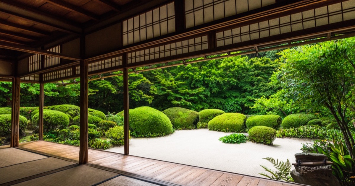 A quiet temple garden seen from the veranda in Kyoto