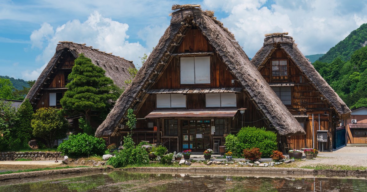 Thatched gassho farmhouses in a mountain village