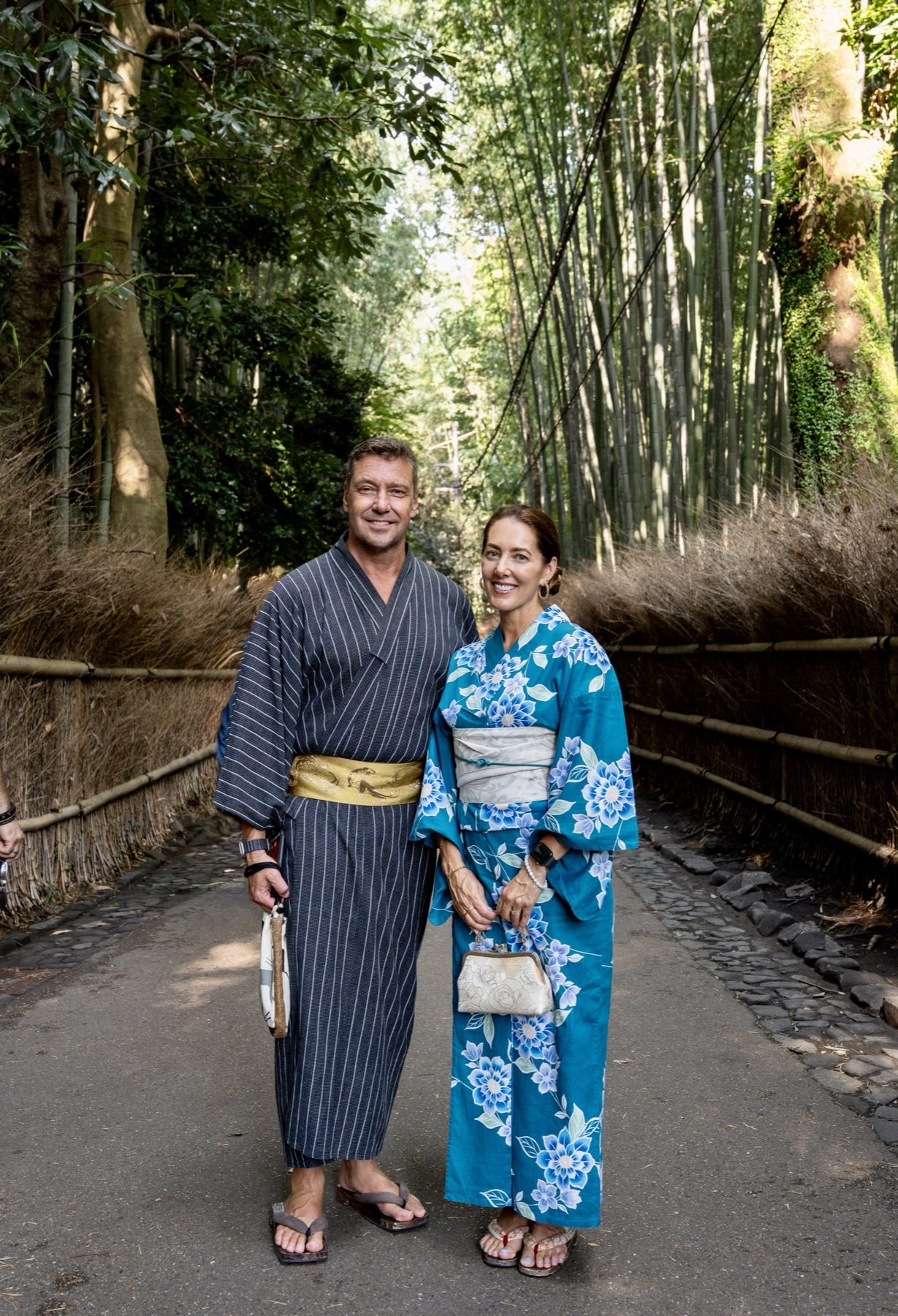 The parents in kimono in the Arashiyama bamboo grove